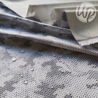 Мембранная ткань «Камуфляж соты серые на белом ».