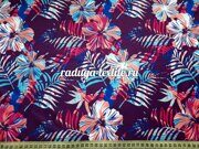 МЕМБРАННАЯ ТКАНЬ переплетения елочка VANCOUVER. "Тропические листья и цветы на пурпурном фоне"-отрез 0.45м,  СКИДКА 15%, без брака